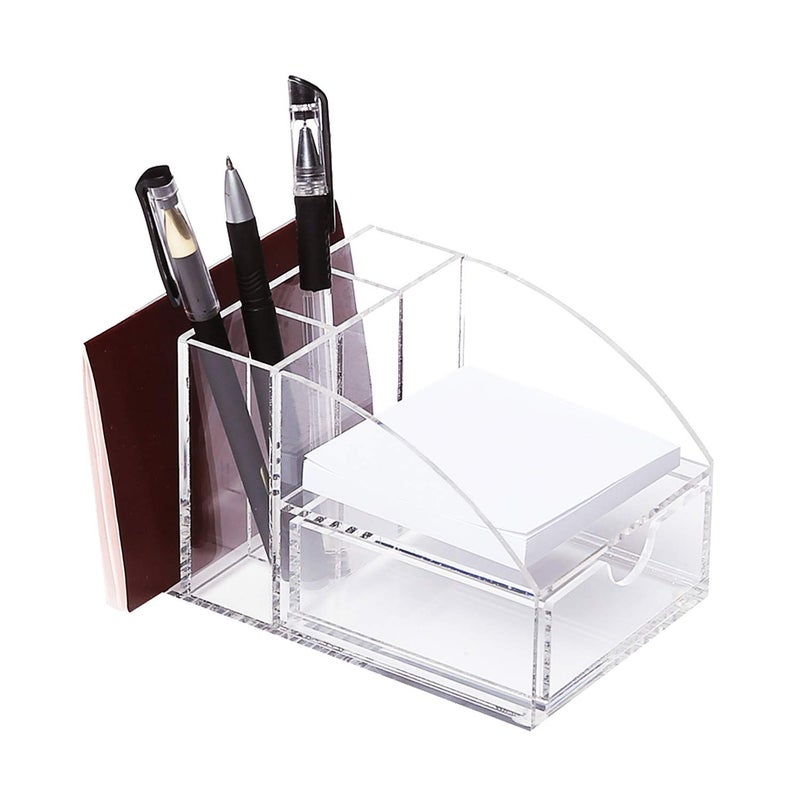 Ikee Design Acrylic Premium Desktop Office Supplies Organizer with Post It Note Pad Holder, Mail Storage and 3 Pencil Slots Pencil Holder, Office Tool Storage Case, 3 7/8 W x 5 7/8 D x 3 1/2 H in - Image 4